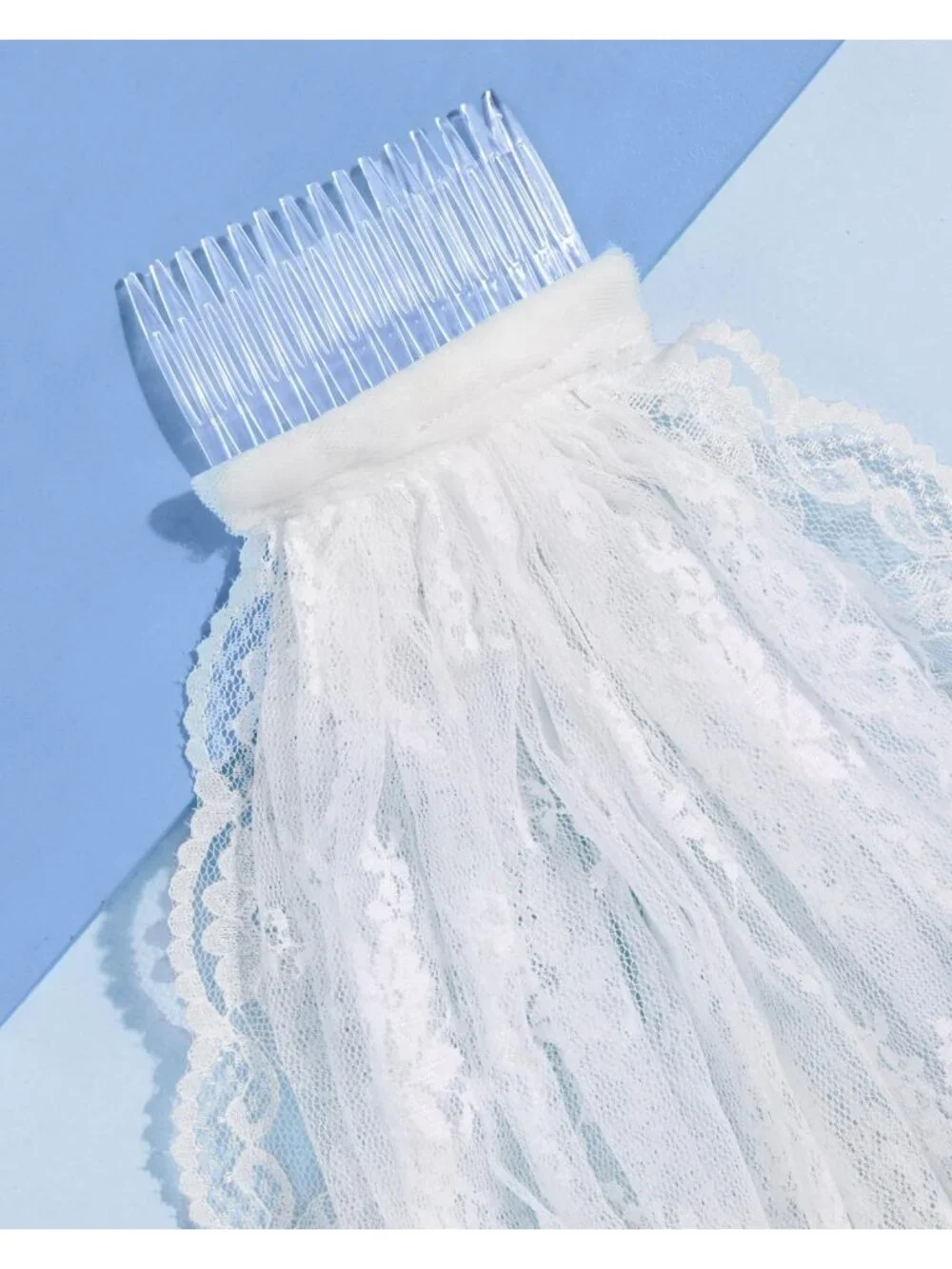 Women's White 2 Tier Polyester Bride To Be Lace Veil Pearl Padded Headband - Picture 7 of 7